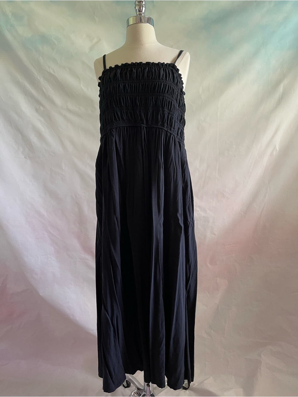 Old Navy Black Smocked Tea Length Dress with Spaghetti Straps